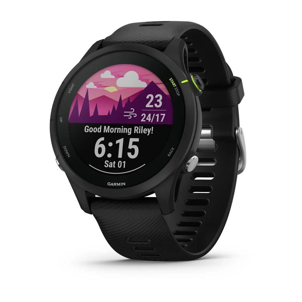 Garmin Forerunner 255 Music with wireless earbuds, perfect for music-loving athletes.
