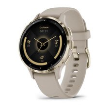 Garmin Venu 3S Soft Gold Stainless Steel Bezel with French Gray Case and Silicone Band (010-02785-02) New 1