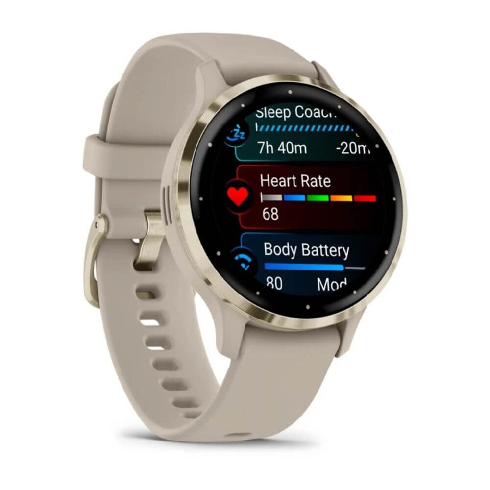Garmin Venu 3S Soft Gold Stainless Steel Bezel with French Gray Case and Silicone Band (010-02785-02) New 3