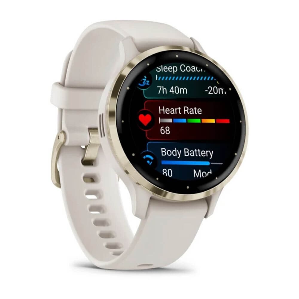 Garmin Venu 3S Soft Gold Stainless Steel Bezel with Ivory Case and Silicone Band (010-02785-04) New 3