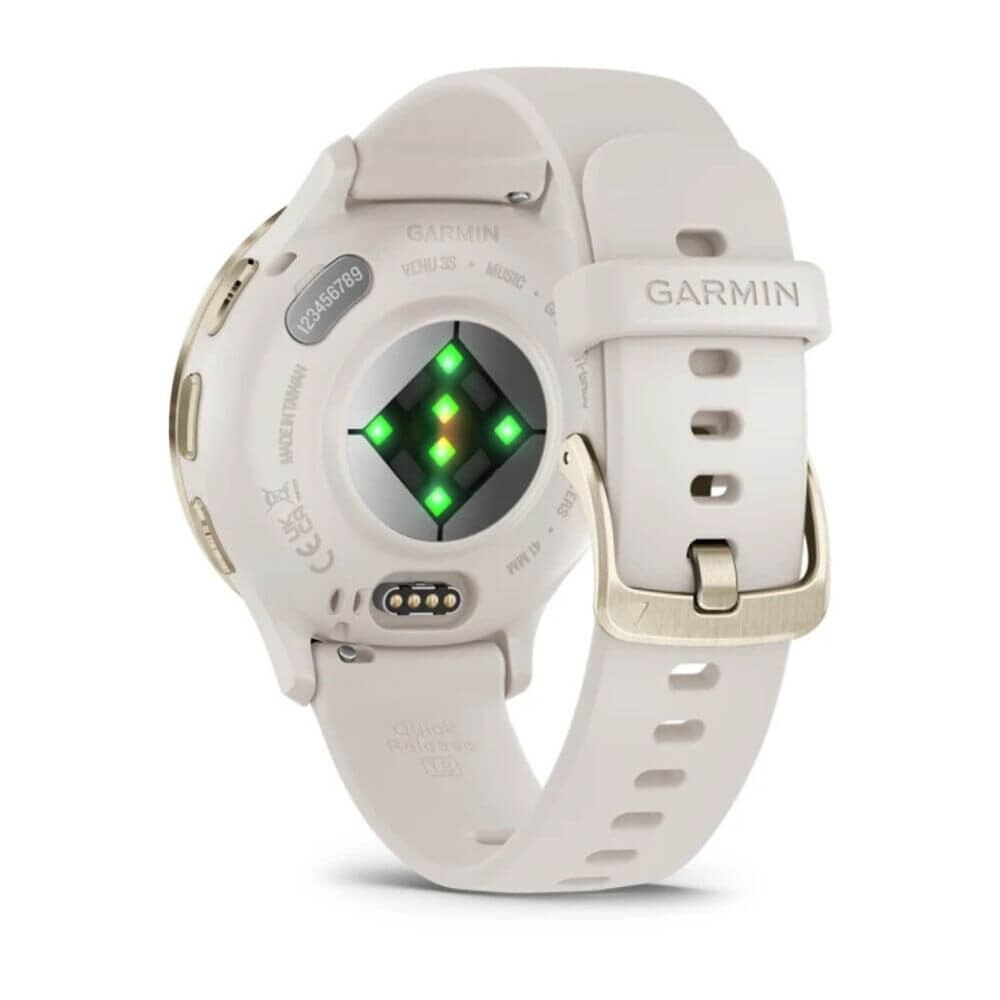 Garmin Venu 3S Soft Gold Stainless Steel Bezel with Ivory Case and Silicone Band (010-02785-04) New 8