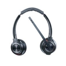 A picture of a Plantronics Savi 8220 Office Wireless DECT Headset (207325-01) that features noise-canceling technology, stereo sound, Bluetooth connectivity, and UC compatibility.