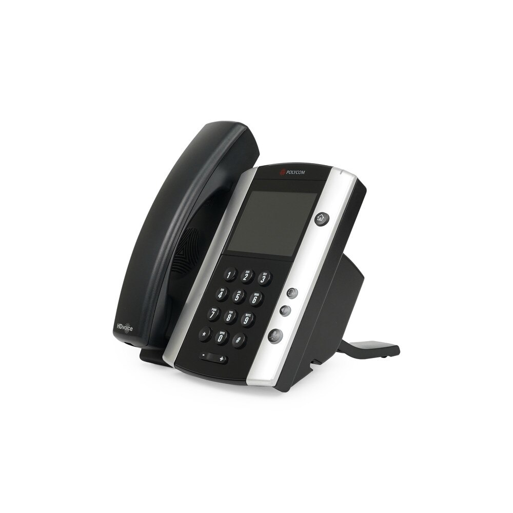 Polycom VVX 500 IP Phone (2200-44500-025) with 3.5-inch color touchscreen display, dual USB 2.0 ports, and Gigabit Ethernet