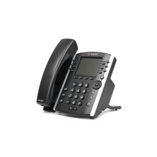 A photo of a Polycom VVX 410 IP phone with a color LCD display, 12 line keys, a speakerphone, and a numeric keypad.