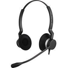 Jabra BIZ 2300 QD Duo headset with dual stereo speakers, noise-cancelling mic, and flexible boom arm – ideal for contact centers