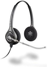 A photo of a Plantronics HW261 SupraPlus headset with a black headband, foam ear cushions, and a flexible microphone boom.