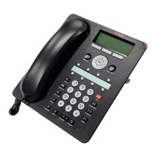 A photo of a gray-colored Avaya 1408 Digital Phone with a 3-line by 24-character backlit display, three line buttons, four softkeys, four navigation buttons, and a speakerphone.