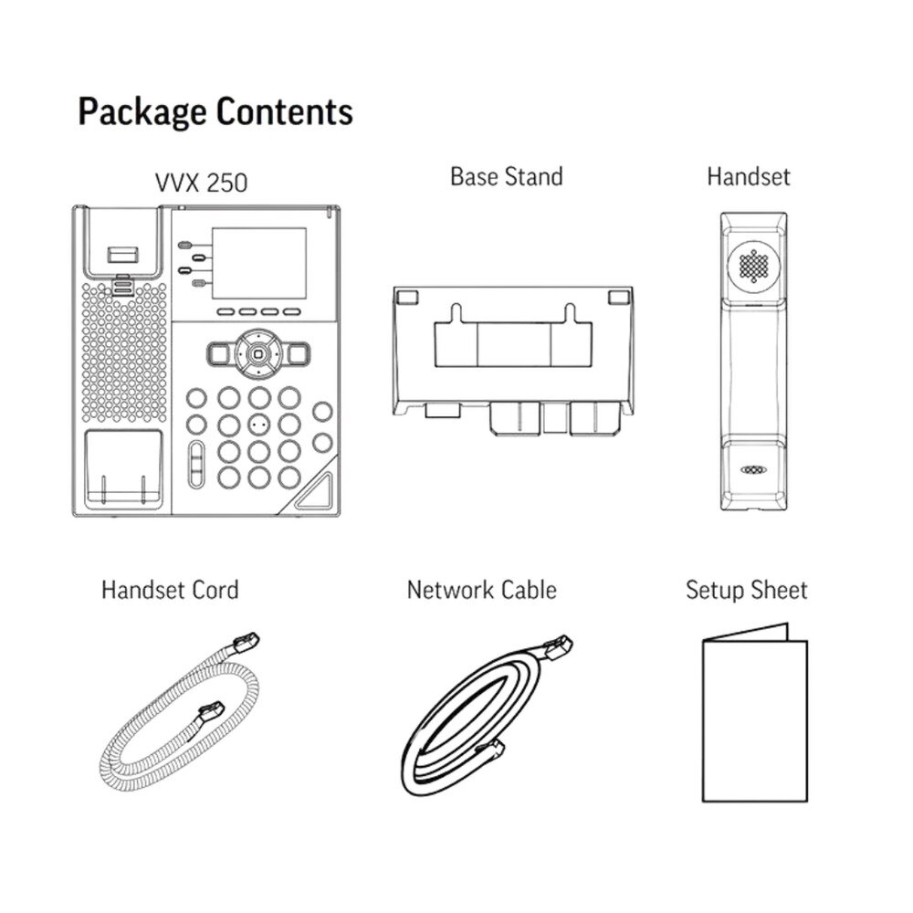 Poly VVX 250 4-Line IP Phone and PoE-enabled (89B65AA, 89B62AA#AC3, 2200-48820-025) | Recertified 4