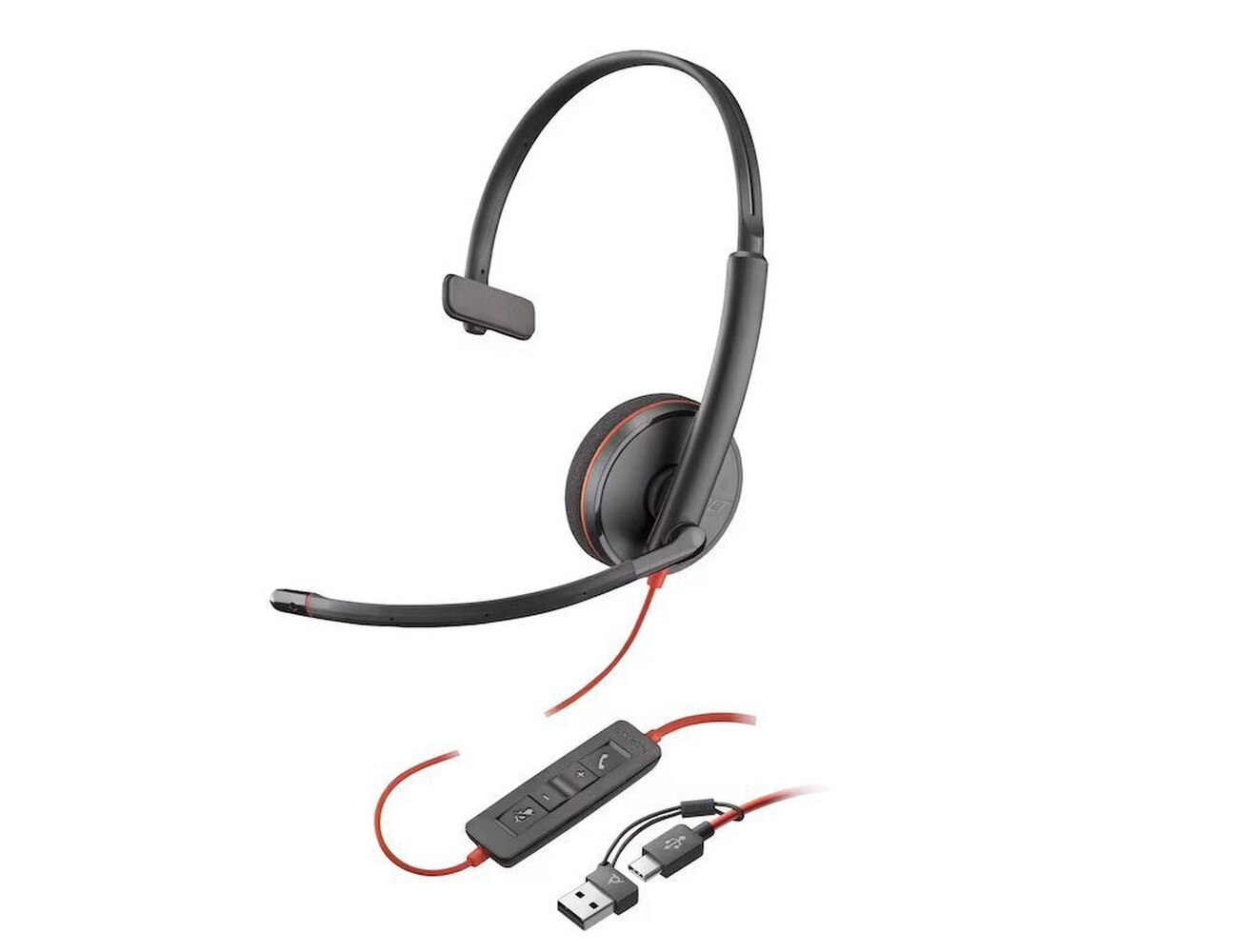 Poly Blackwire 3210 Monaural USB-C Headset +USB-C/A Adapter - Bulk (8X214A6, 8X214AA) New 2
