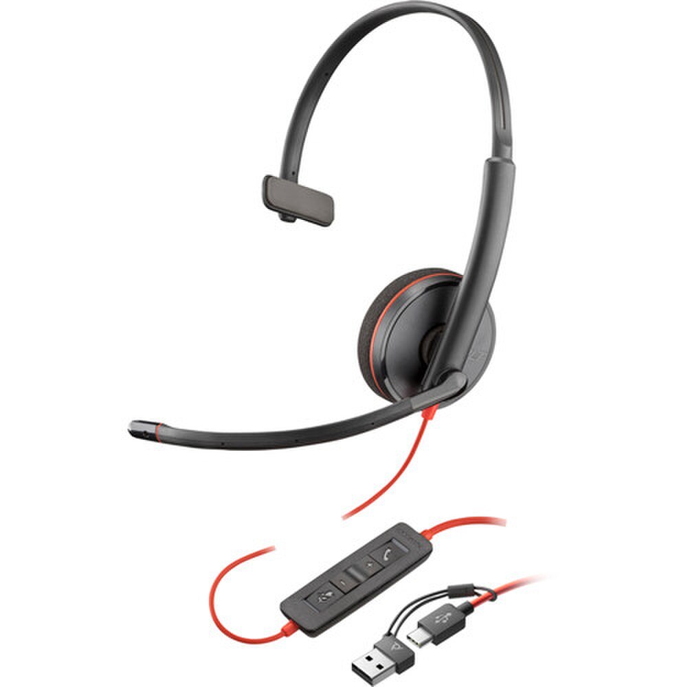 HP Poly Blackwire 3310 Monaural USB-C Headset +USB-C/A Adapter (8X215AA) New