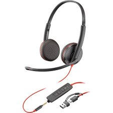 HP Poly Blackwire 3225 Stereo USB-C Headset +3.5mm Plug +USB-C/A Adapter (8X229AA, 209751-101) New