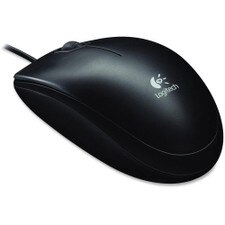Logitech B100 USB Optical Mouse in black color, model 910-001439, ideal for office and home use.