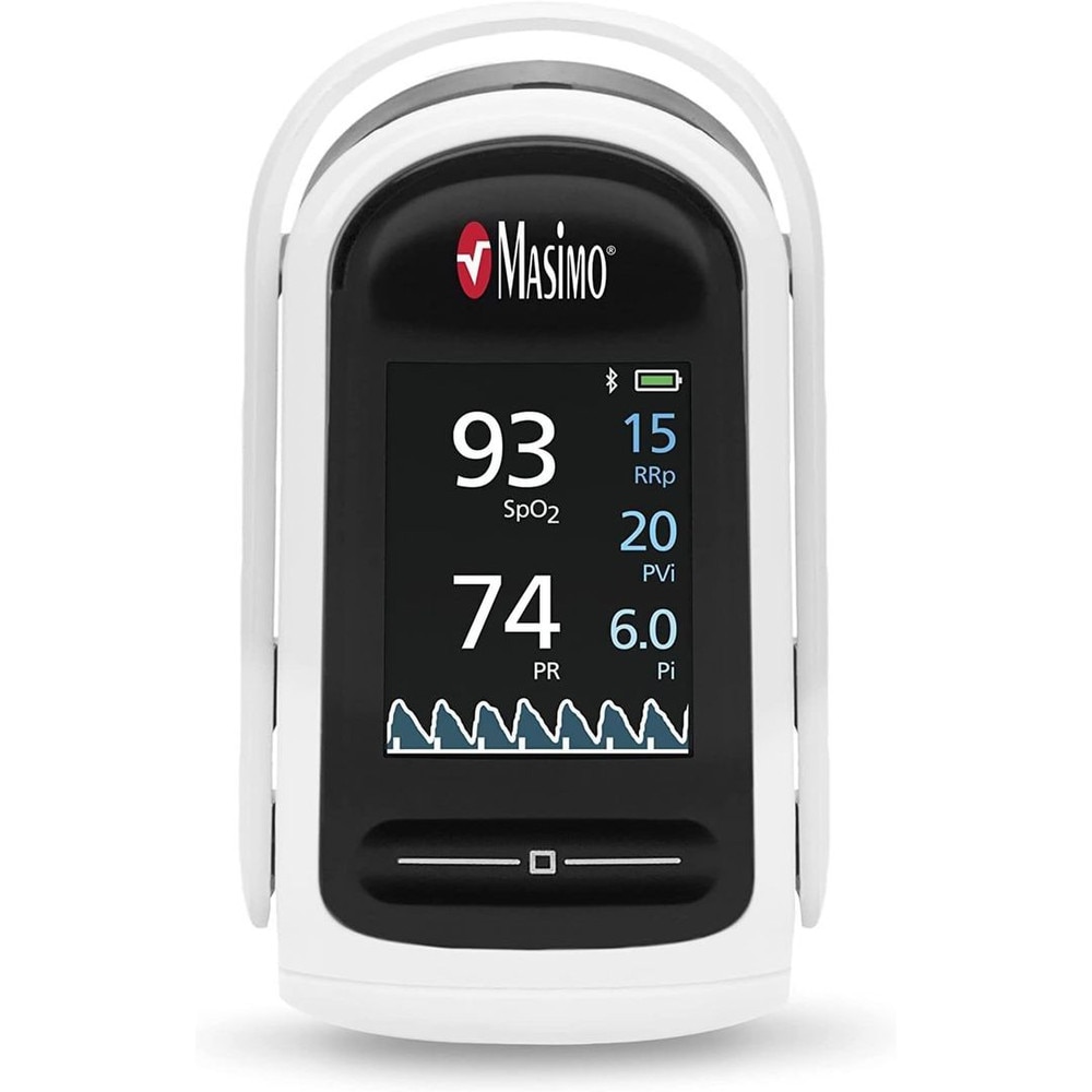 Masimo MightySat Fingertip Pulse Oximeter with Bluetooth - Accurate blood oxygen saturation monitor with OLED screen and touchpad.