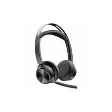 Poly Voyager Focus 2 USB-C headset with USB-C/A adapter, certified for Microsoft Teams, featuring noise-canceling microphone and wireless connectivity