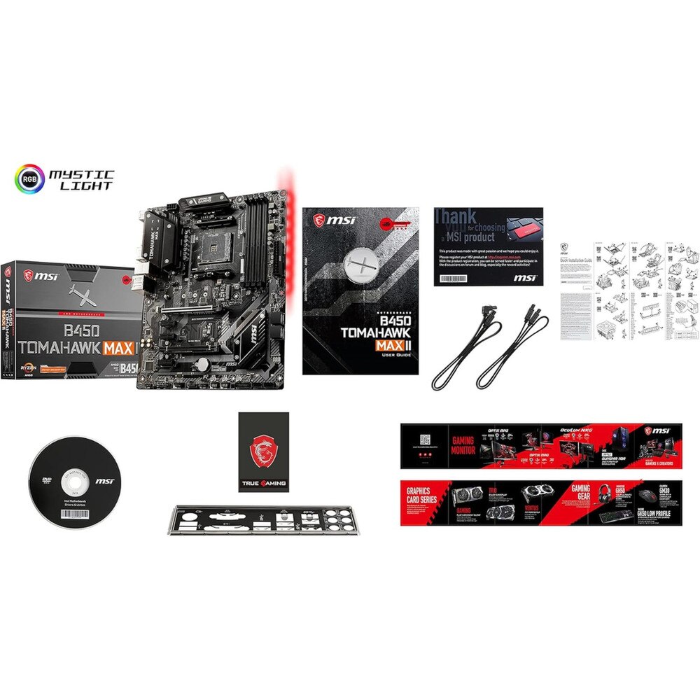 MSI B450 Tomahawk MAX II Motherboard | AM4 Socket, DDR4, M.2 Support | New 6