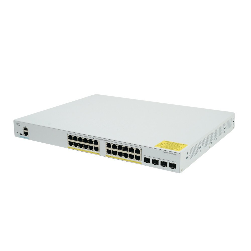 Front view of Cisco Catalyst C1200-24FP-4X 24-Port Gigabit PoE+ Managed Network Switch with 4x 10G SFP+ uplink ports