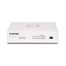 A white device with two WAN ports, five switch ports, a USB port, and a power socket, supporting firewall, threat, and malware protection