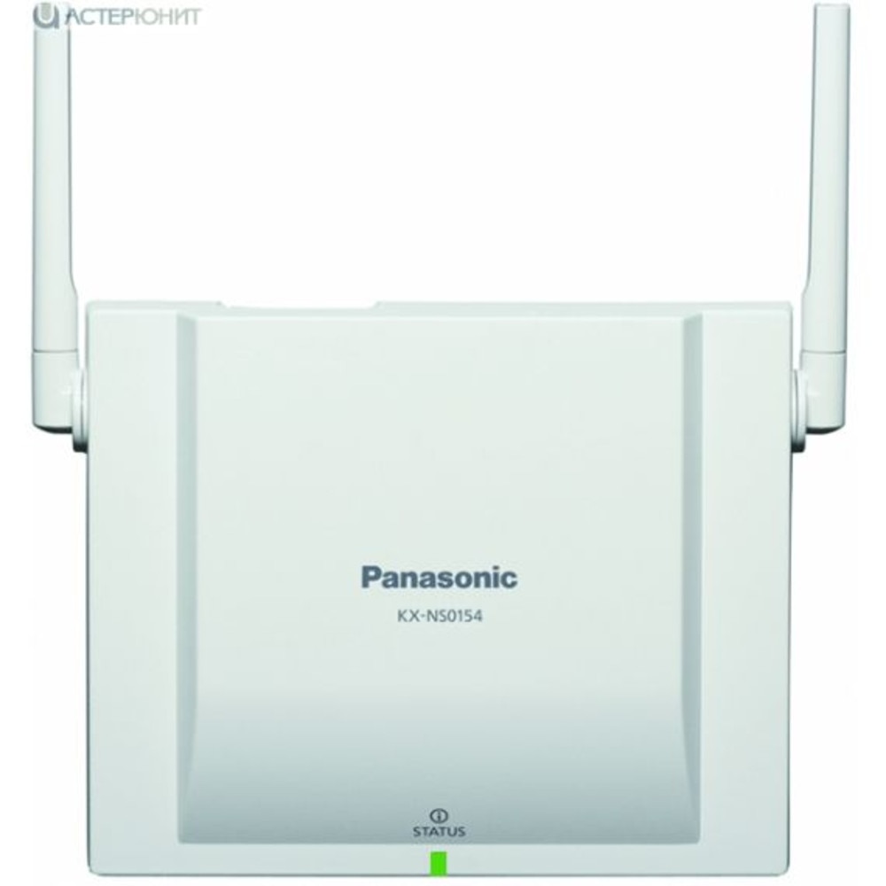 A photo of a white Panasonic KX-NS0154 cell station unit with four LED indicators and an Ethernet port.