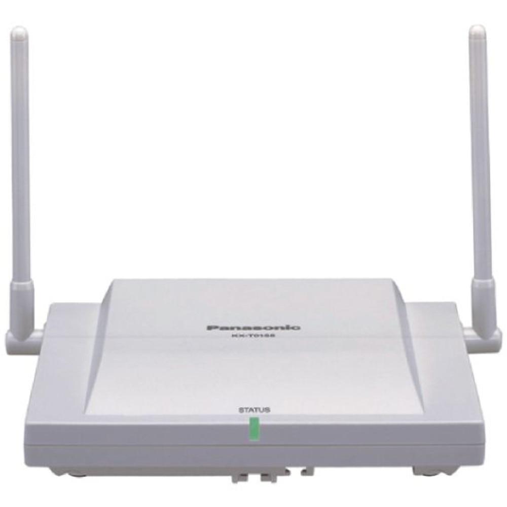 A photo of a white Panasonic KX-T0158 cell station with four LED indicators and an Ethernet port.
