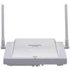 A photo of a white Panasonic KX-T0158 cell station with four LED indicators and an Ethernet port.