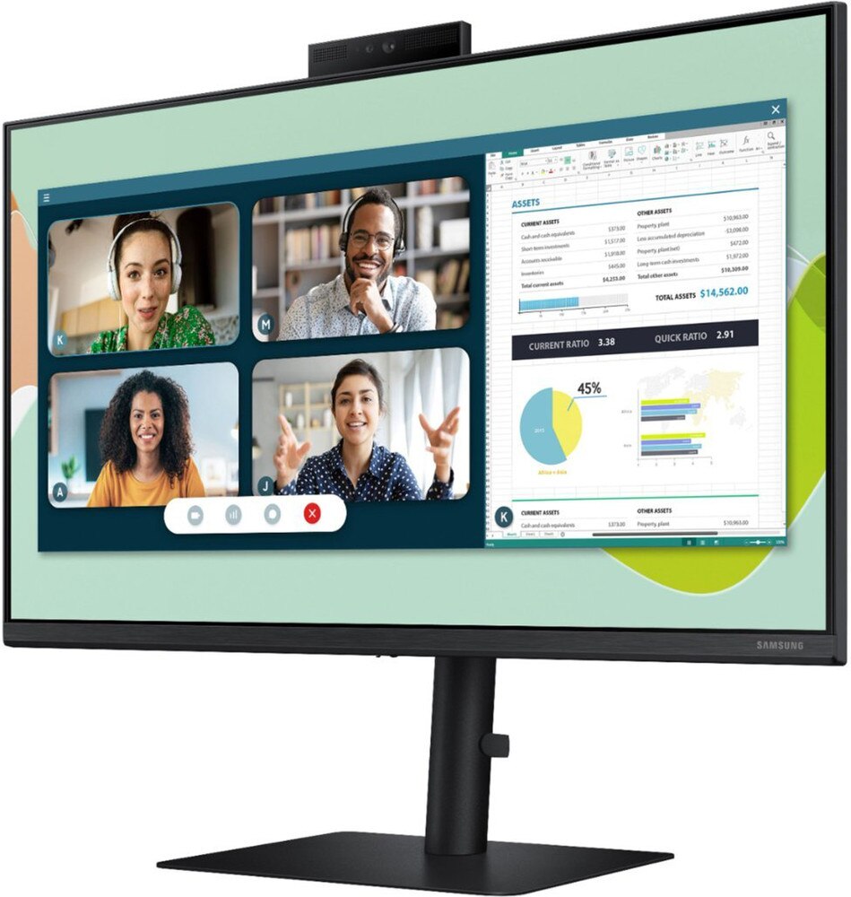 Samsung S4 24-inch monitor with FreeSync and built-in retractable webcam for secure video conferencing