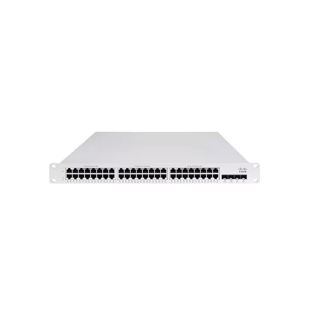Cisco Meraki MS150 48-Port Gigabit PoE+ Switch (MS150-48LP-4G) - High-performance, cloud-managed switch with 48 gigabit ethernet PoE/PoE+ interfaces and 4 SFP uplink interfaces, ideal for enterprise