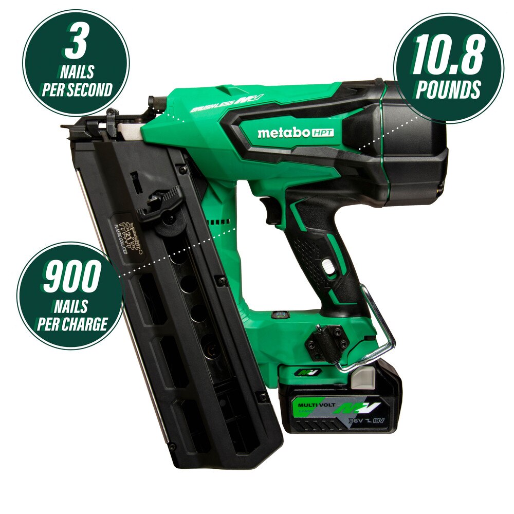 Metabo HPT 21 Degree 36V Cordless Plastic Strip Framing Nailer (NR3690DR) New 2
