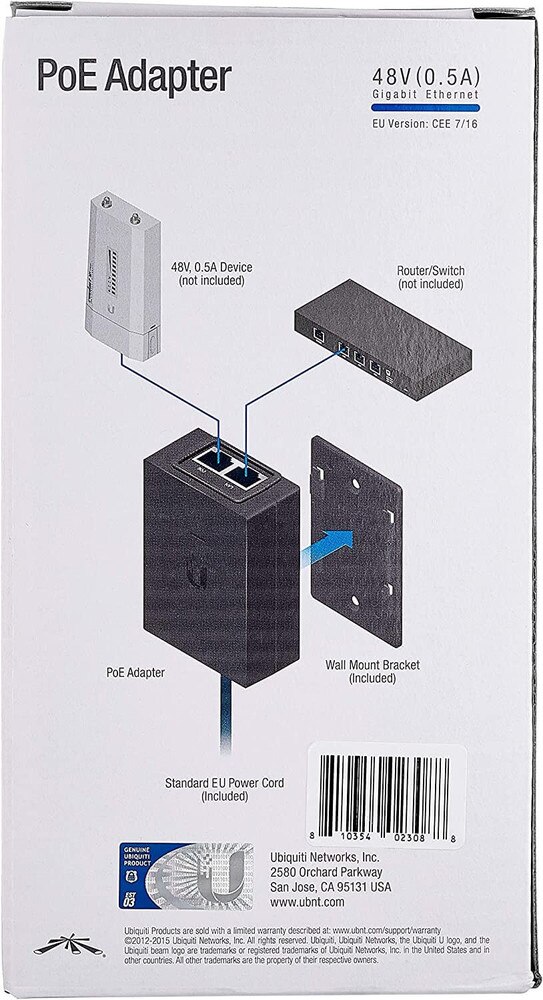 Ubiquiti PoE Injector POE-48-24W-G 48 Volt GE 24 Watt