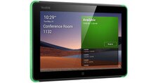 Yealink RoomPanel Meeting Room Scheduling Panel with 8-inch touchscreen, full-RGB LED bars, dual microphones, and speakerphones for efficient room management and booking.