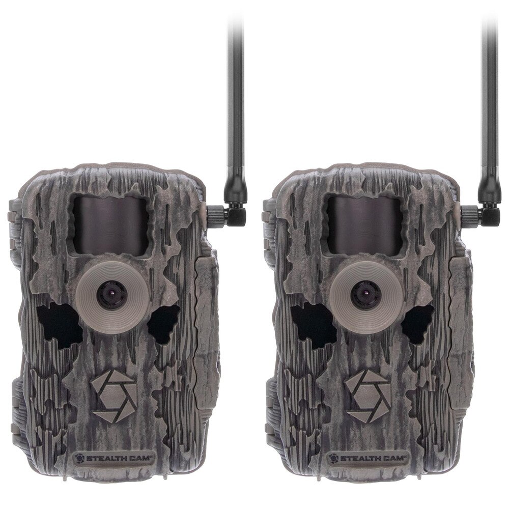 Stealth Cam Fusion Max STC-FXWTX Cellular Camera 2 Pack - High-resolution trail cameras with night vision and cellular connectivity for wildlife and hunting surveillance.