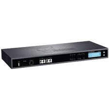 A front view of the Grandstream UCM6510 IP PBX appliance with LCD display and ports