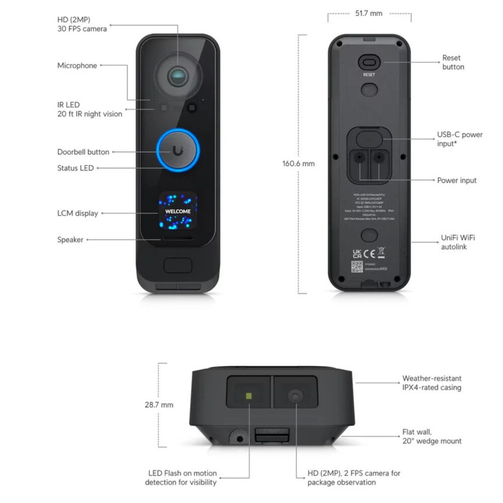 Ubiquiti UniFi Protect G4 Doorbell Pro with Dual Cameras and Night Vision | New 5